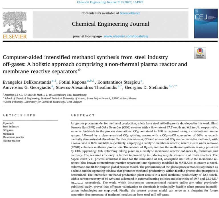 Computer-aided intensified methanol synthesis from steel industry off-gases